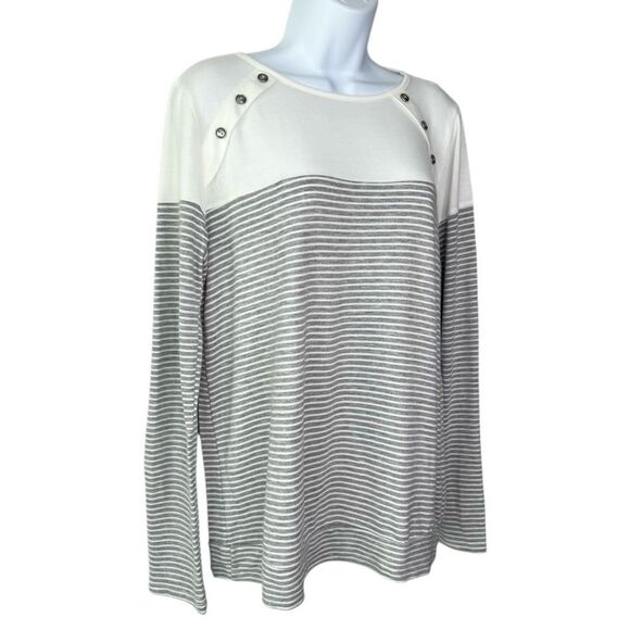 Pink Clover Womens M Button Shoulder Striped Pullover Top - Picture 3 of 6